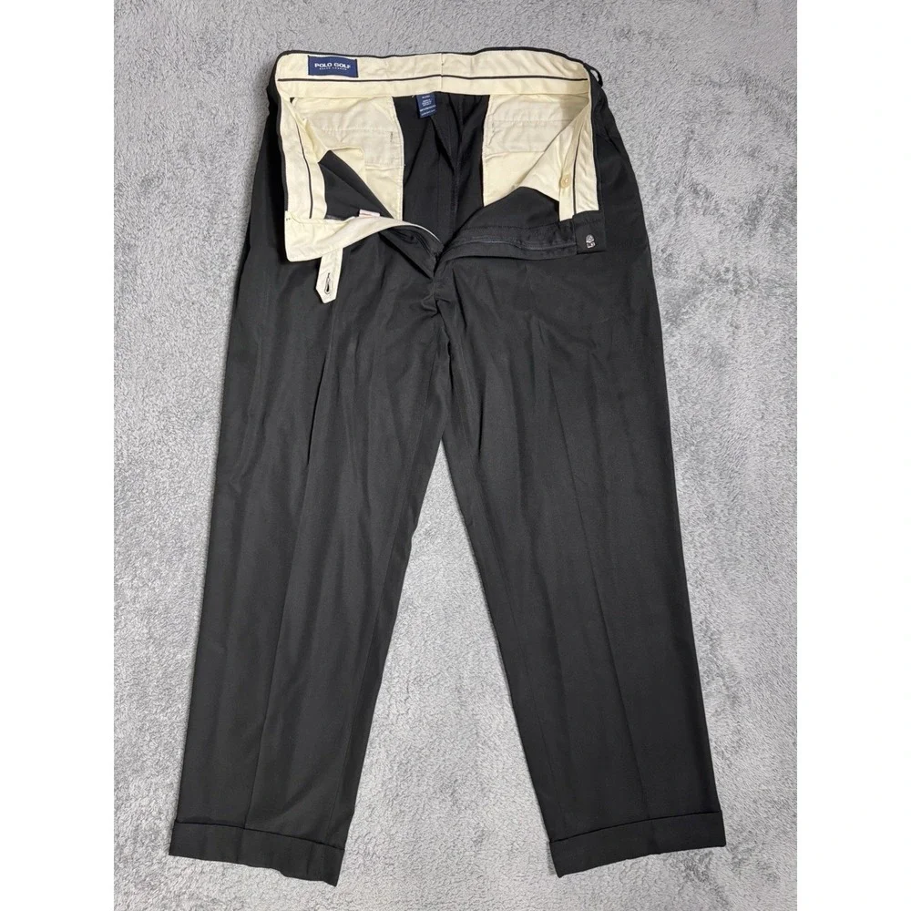 VTG Polo Golf Ralph Lauren Pleated Pants Men's 34x30 Black Cuffed Hem Ivy League